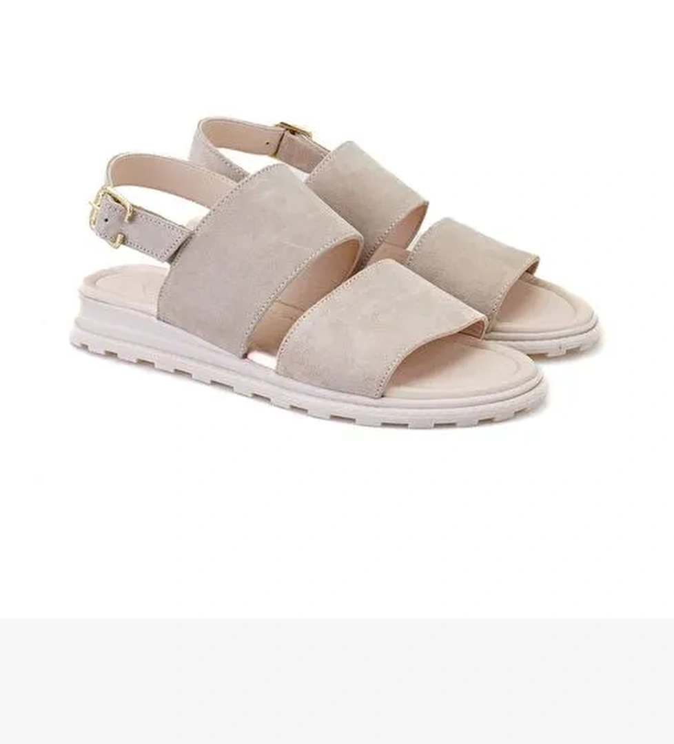 Kadın Bej Süet Deri Sandalet - Görsel 1