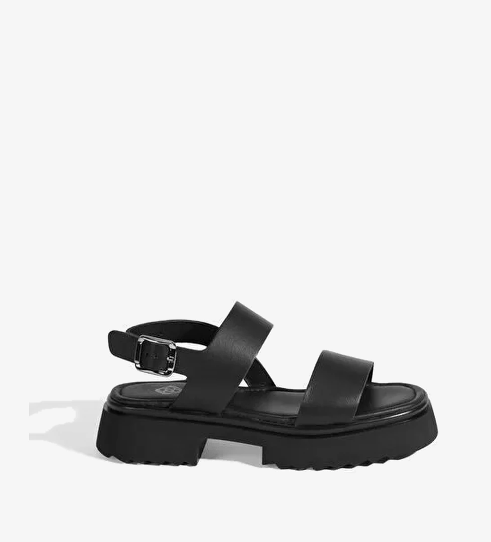 Kadın Siyah Deri Sandalet - Görsel 1