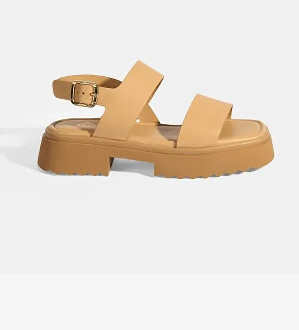 Kadın Bej Deri Sandalet - Görsel 1