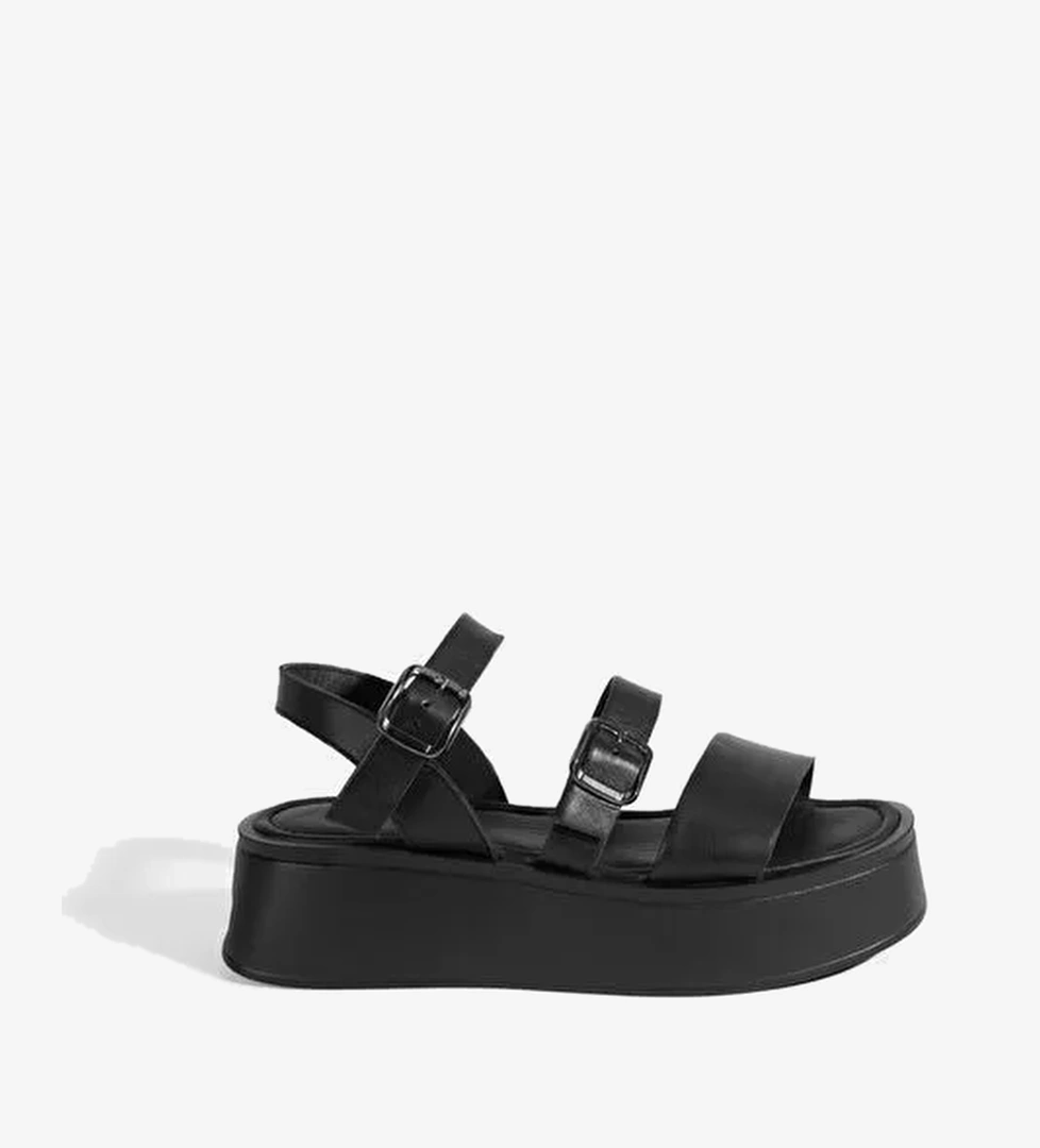 Kadın Siyah Deri Sandalet - Görsel 1