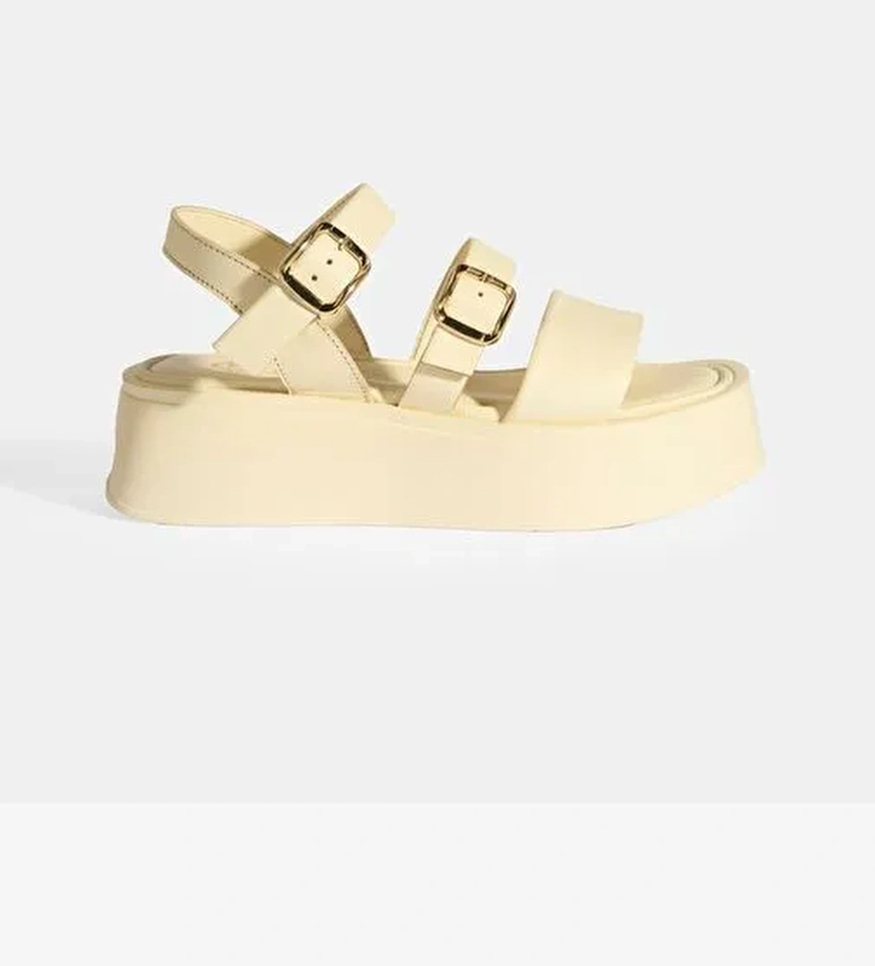 Kadın Krem Deri Sandalet - Görsel 1