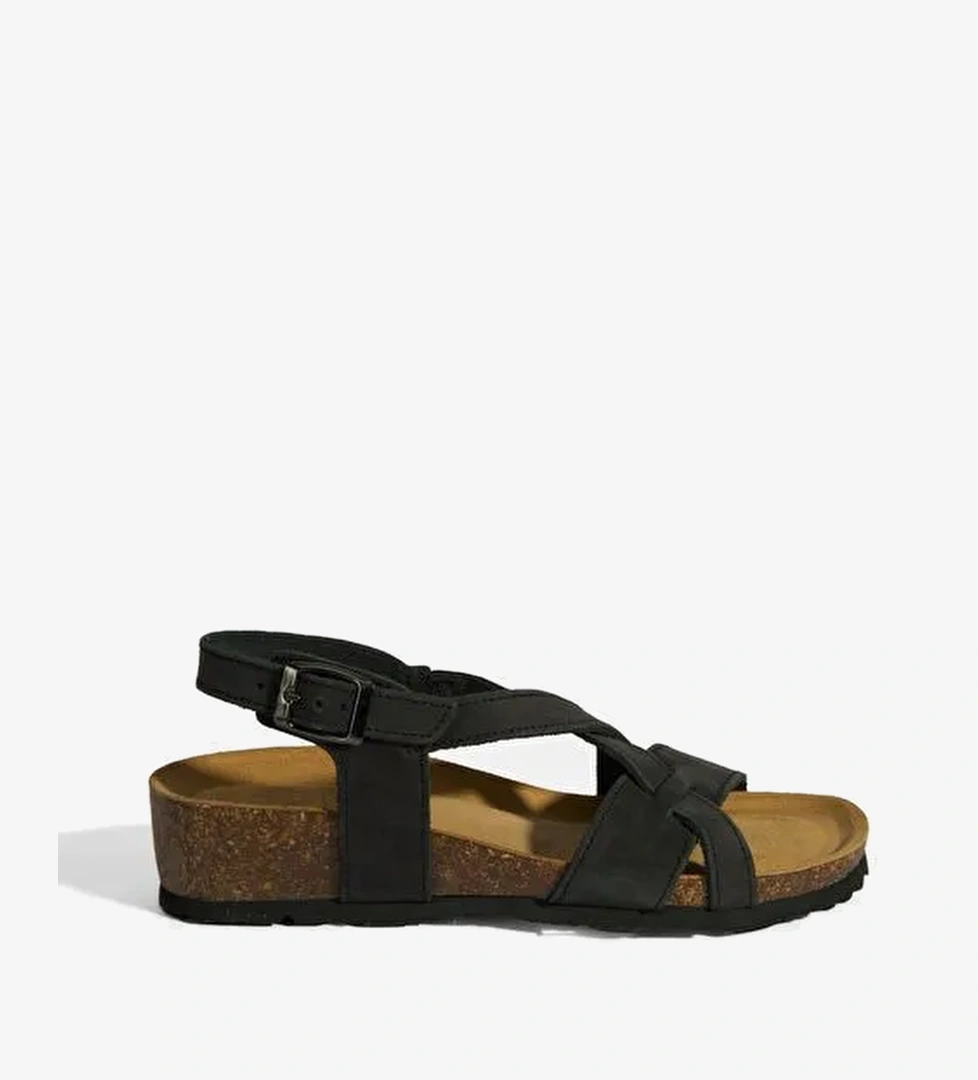 Siyah Kadın Toka Detaylı Süet Sandalet - Görsel 1