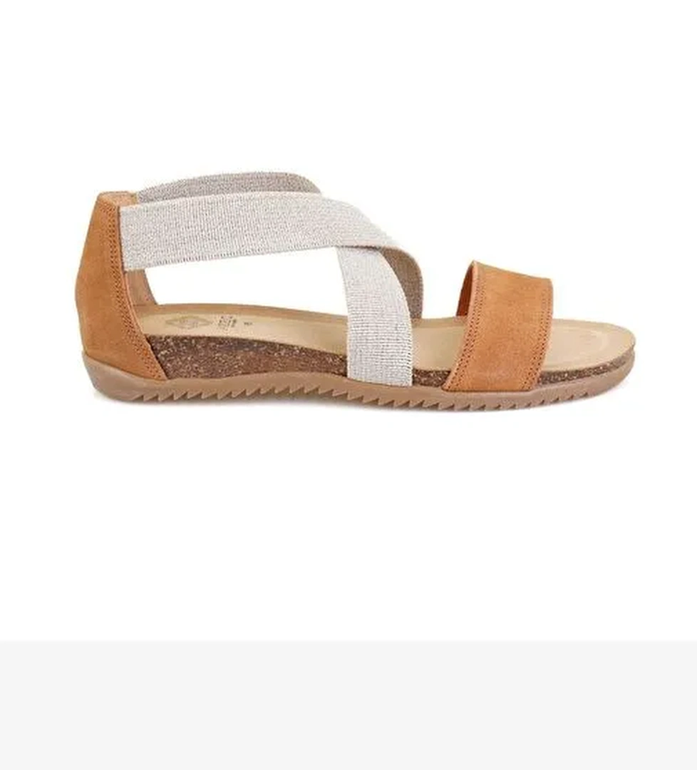 Kadın Taba Süet Deri Sandalet - Görsel 1