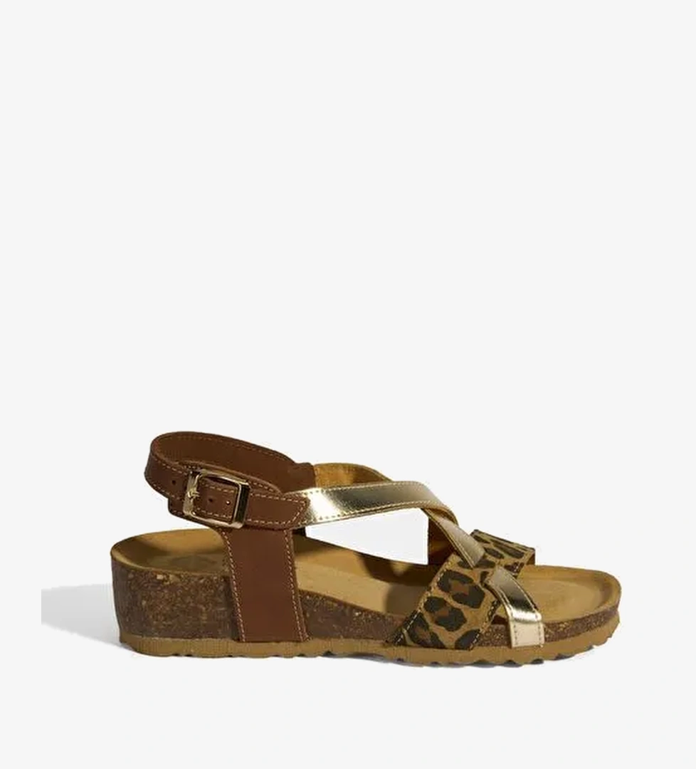Leopar Kadın Toka Detaylı Nubuk Sandalet - Görsel 1