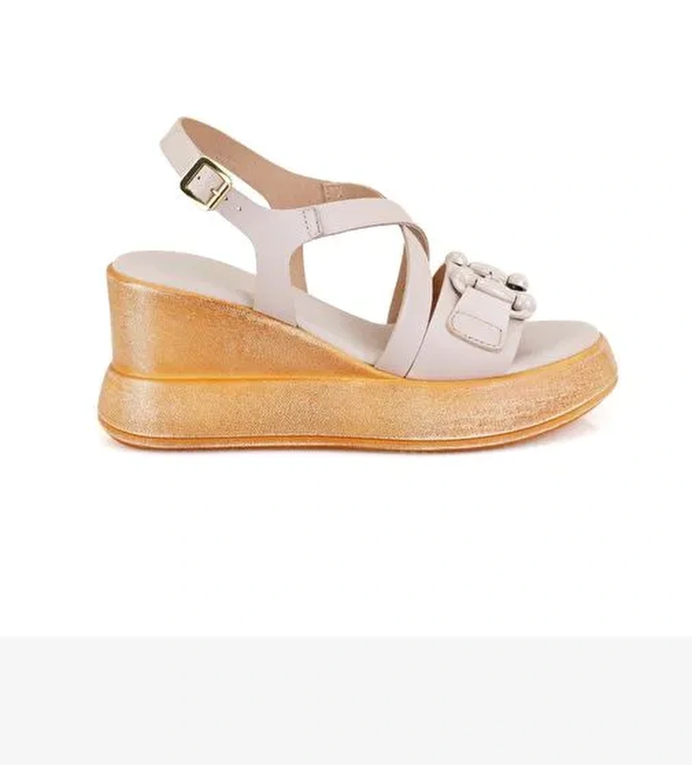 Kadın Pudra Ayarlanabilir Tokalı Topuklu Deri Sandalet - Görsel 1