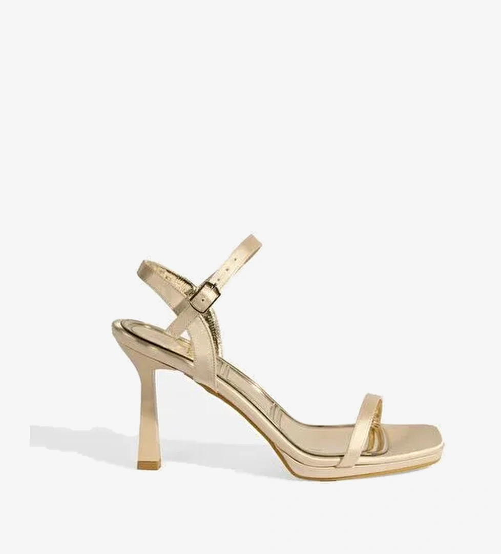 Kadın Gold Toka Detaylı Topuklu Abiye Sandalet - Görsel 1