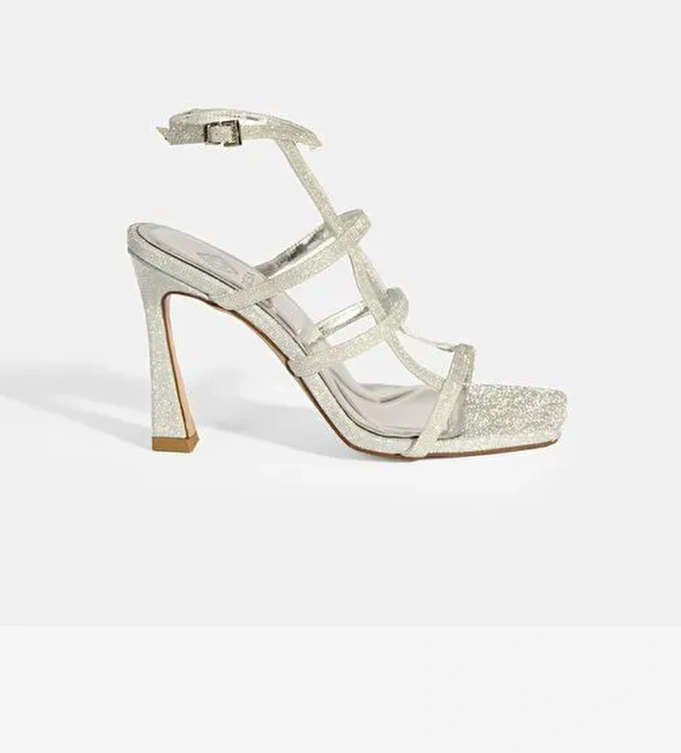 Kadın Gümüş Toka Detaylı Topuklu Abiye Sandalet - Görsel 1