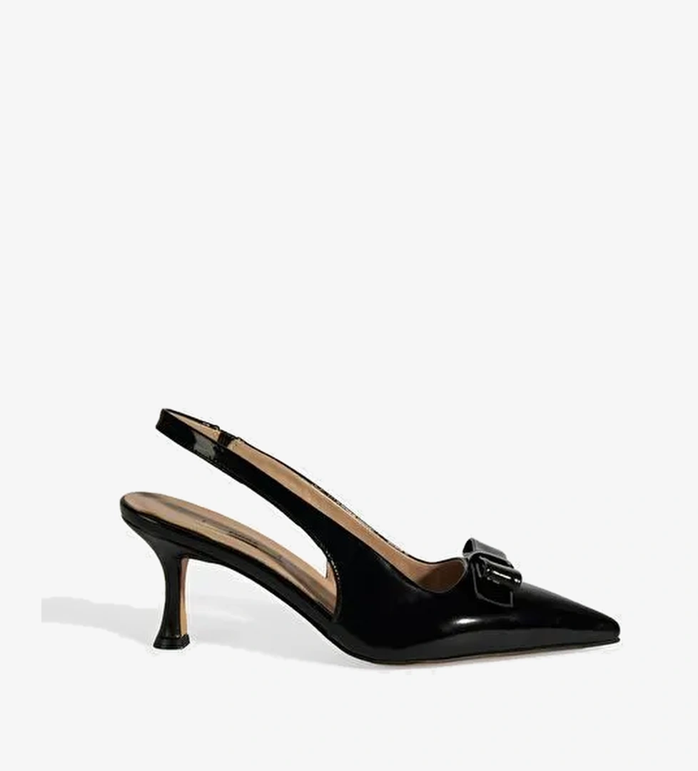 Kadın Siyah Fiyonk Detaylı Rugan Topuklu Klasik Ayakkabı - Görsel 1