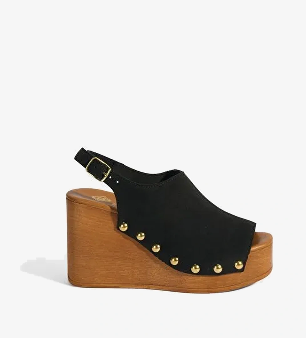 Kadın Siyah Ayarlanabilir Toka Detaylı Süet Dolgu Topuklu Sandalet - Görsel 1