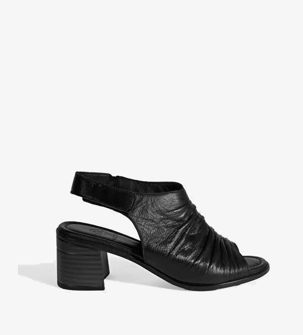 Siyah Kadın Cırt Cırtlı Deri Sandalet - Görsel 1