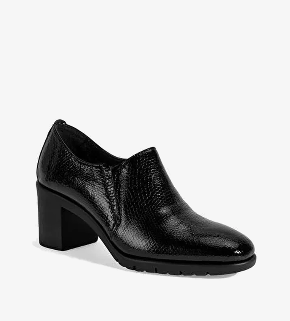 Kadın Siyah Kroko Baskılı DesaComfort Topuklu Deri Ayakkabı - Görsel 1