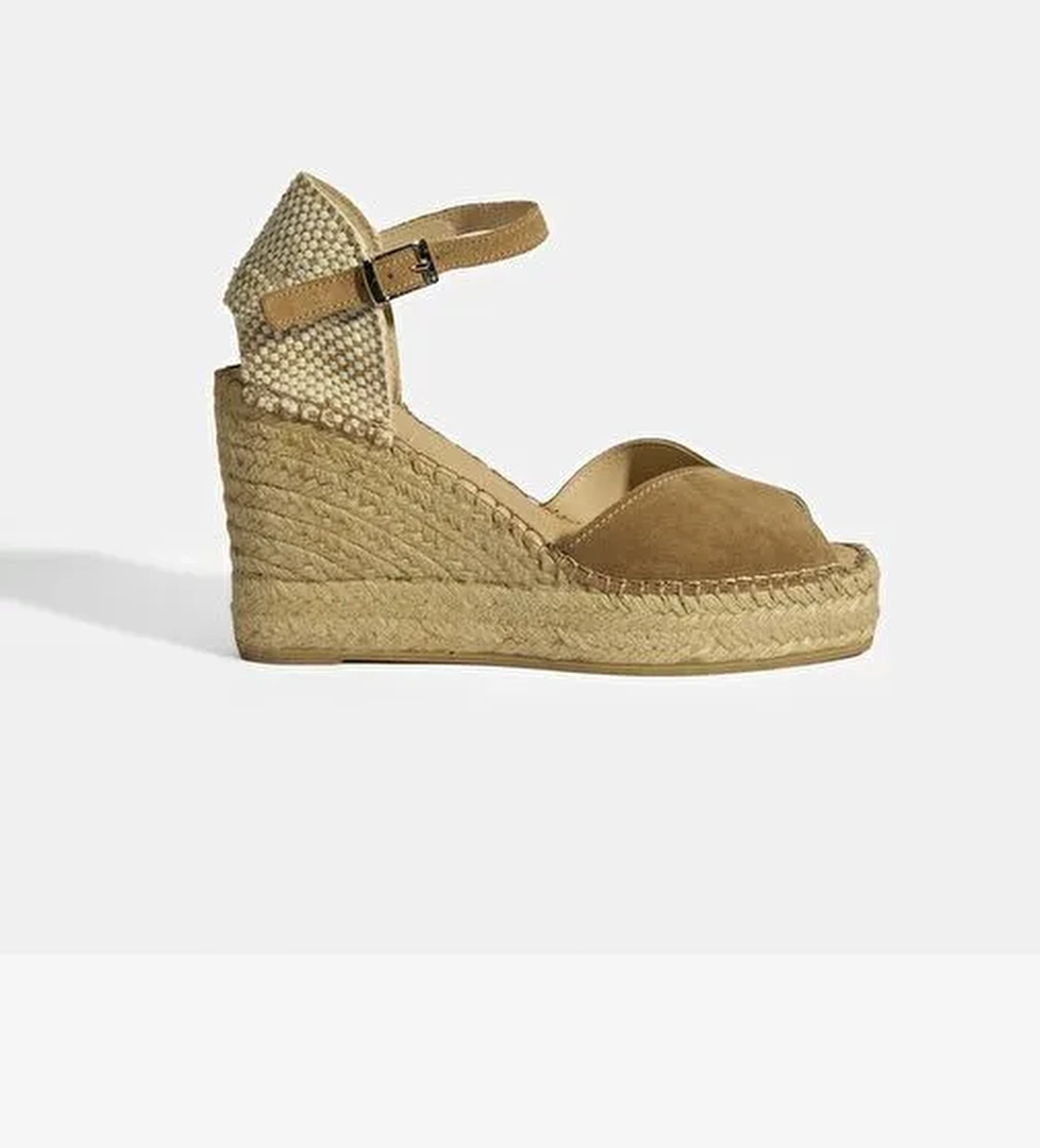 Bej Kadın Toka Detaylı Dolgu Topuklu Süet Espadril - Görsel 1