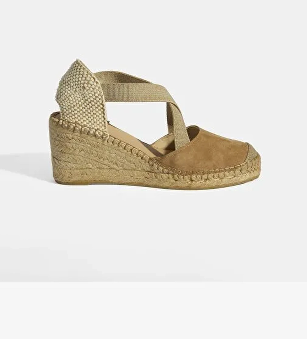 Bej Kadın Lastik Bantlı Dolgu Topuklu Süet Espadril - Görsel 1