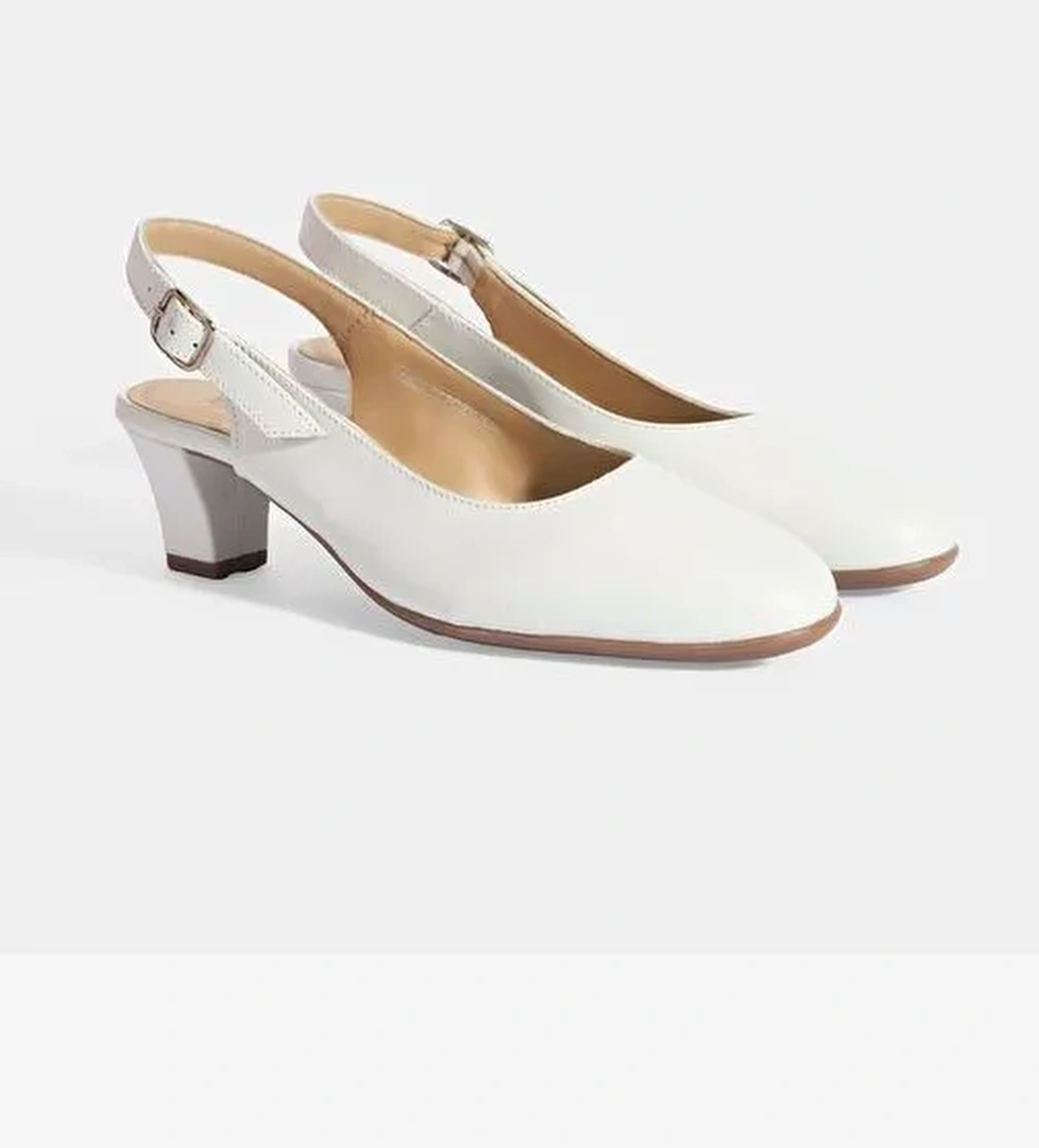 Kadın Beyaz Ayarlanabilir Tokalı DesaComfort Deri Topuklu Ayakkabı - Görsel 1