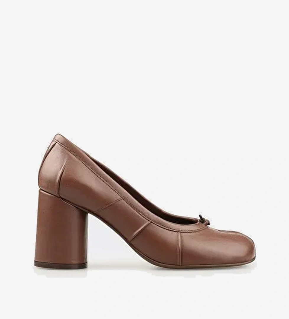 Kahve Deri Kadın Topuklu Ayakkabı - Görsel 1
