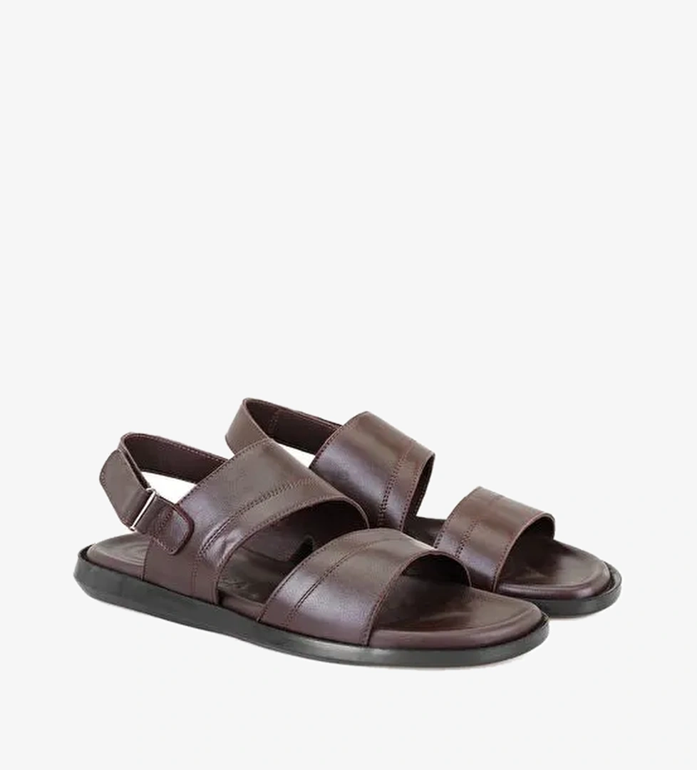 Jack Kahve Erkek Deri Sandalet - Görsel 1