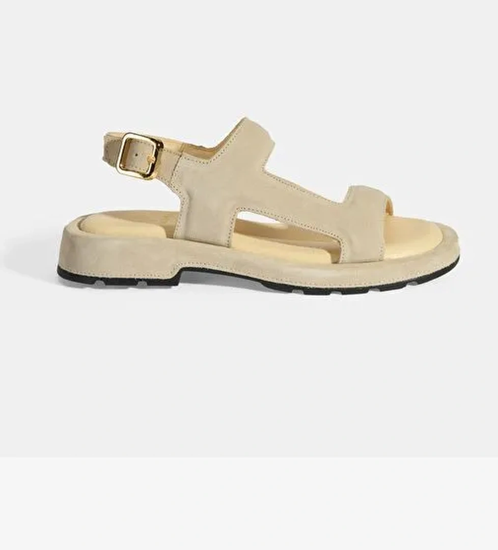 Kadın Bej Süet Tokalı Sandalet - Görsel 1