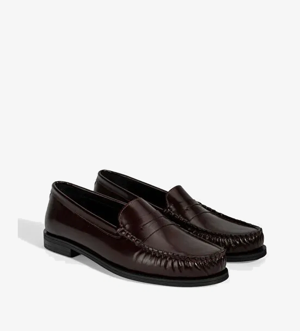 Kadın Bordo Klasik Deri Loafer - Görsel 1
