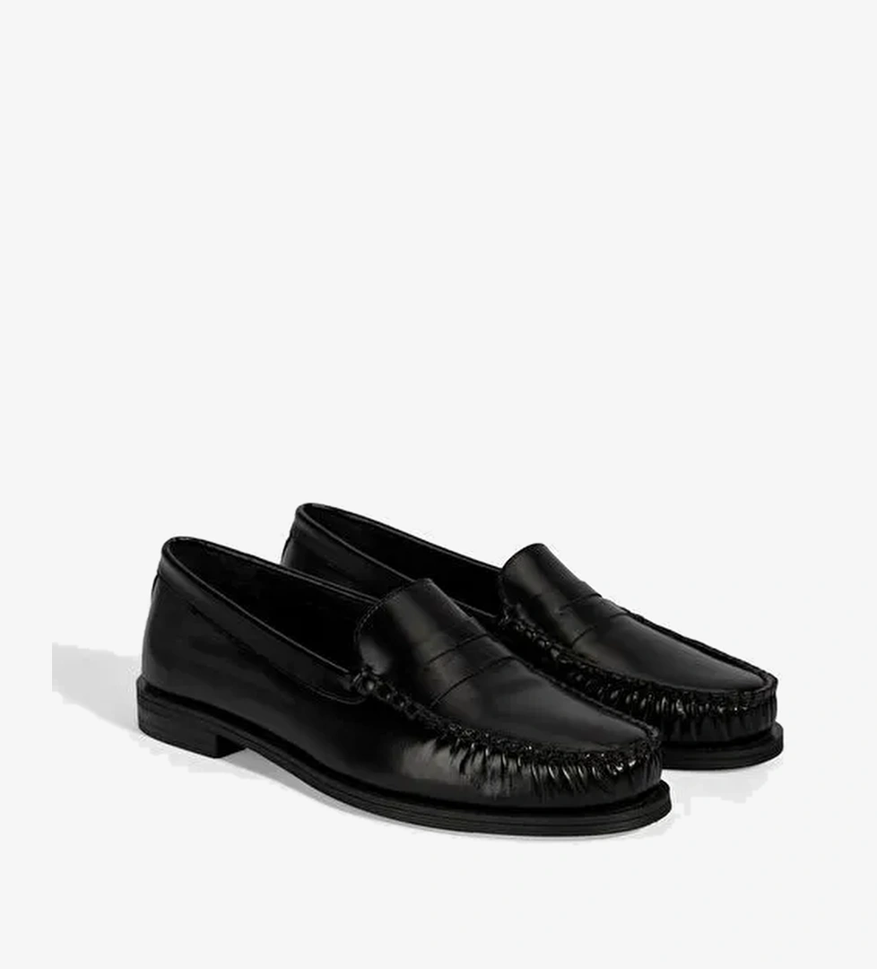 Kadın Siyah Klasik Deri Loafer - Görsel 1