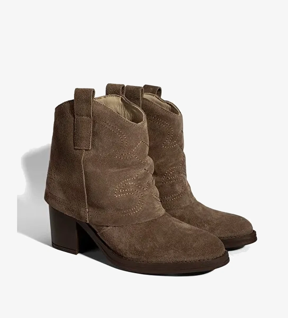 Kadın Vizon İşleme Detaylı Kalın Topuklu Bot - Görsel 1