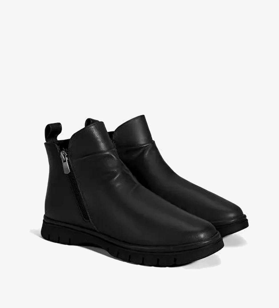 Kadın Siyah Fermuarlı Deri Bot - Görsel 1