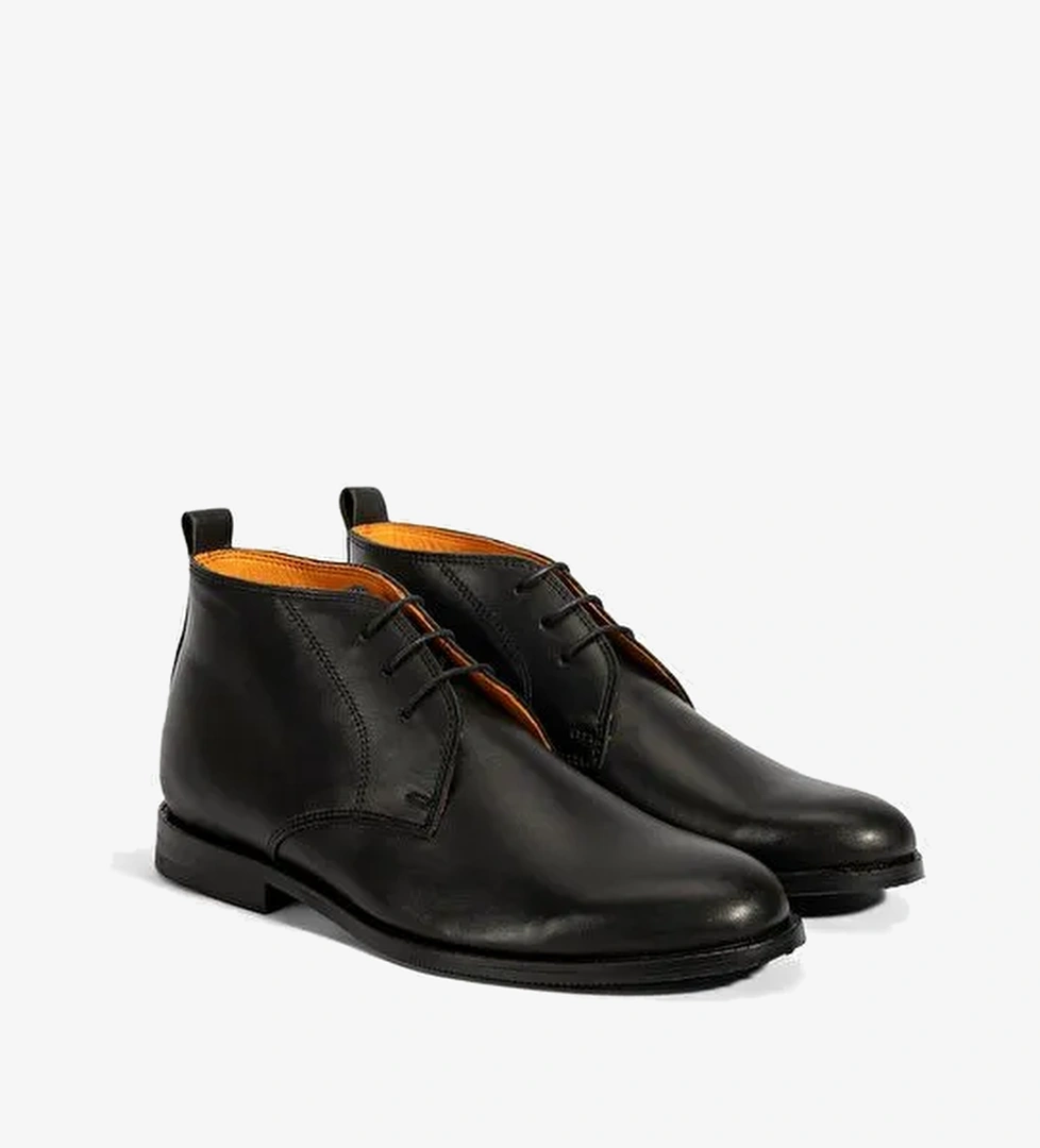 Kadın Turuncu Astar Detaylı Siyah Deri Bot - Görsel 1