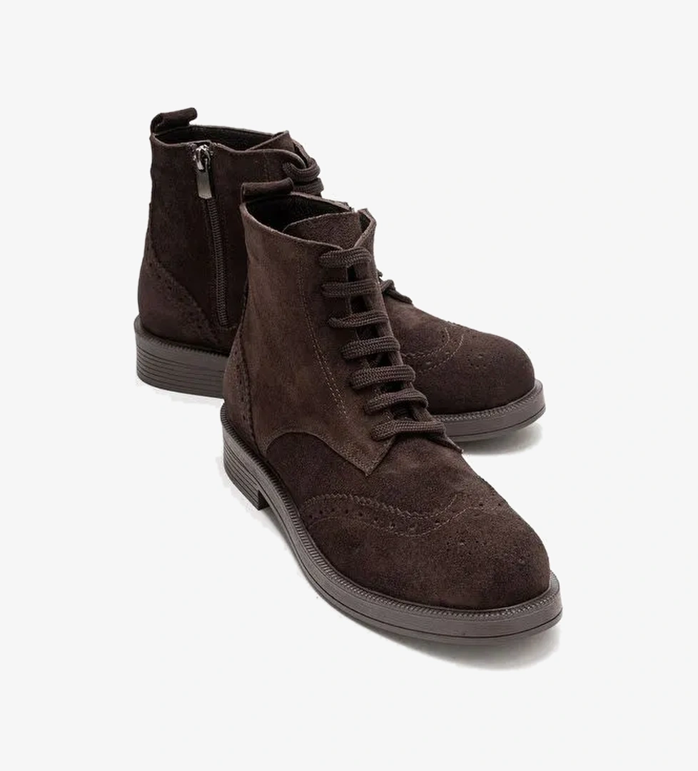 NELVY Kahverengi Süet Hakiki Deri Kadın Bot - Görsel 1
