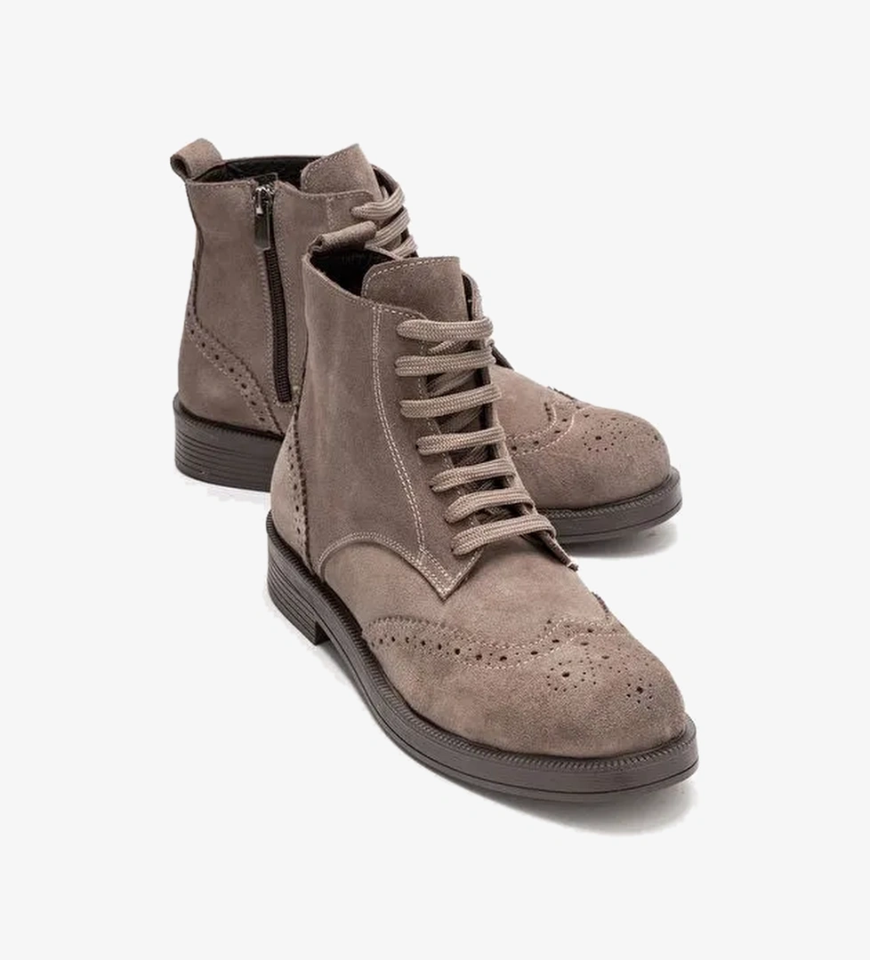NELVY Vizon Süet Hakiki Deri Kadın Bot - Görsel 1