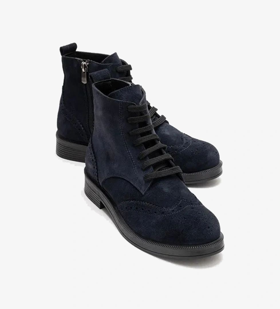 NELVY Lacivert Süet Hakiki Deri Kadın Bot - Görsel 1