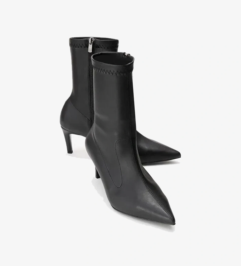 ROSSANO Siyah Streç Kadın İnce Topuklu Bot - Görsel 1