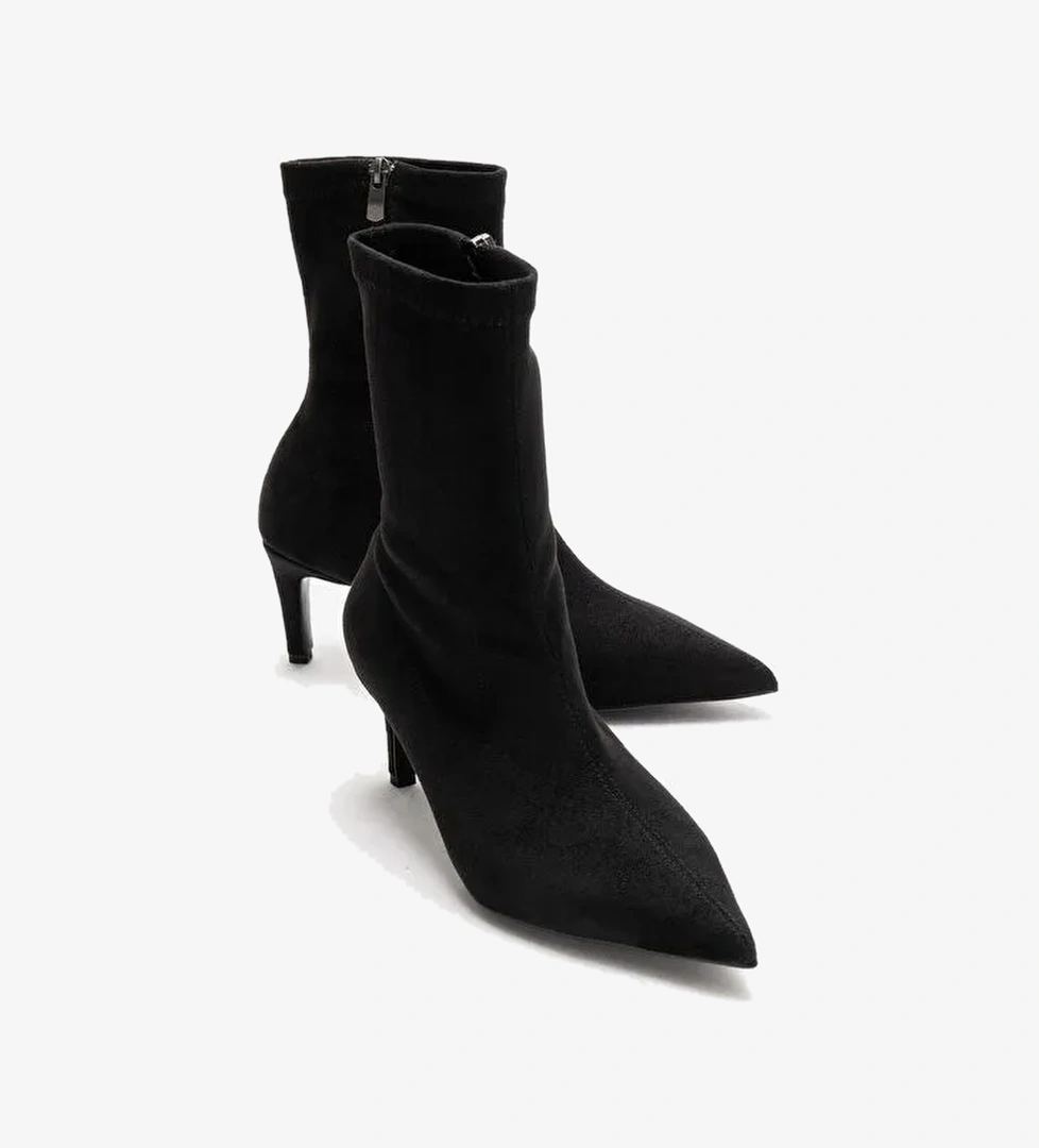 ROSSANO Siyah Süet Kadın İnce Topuklu Bot - Görsel 1