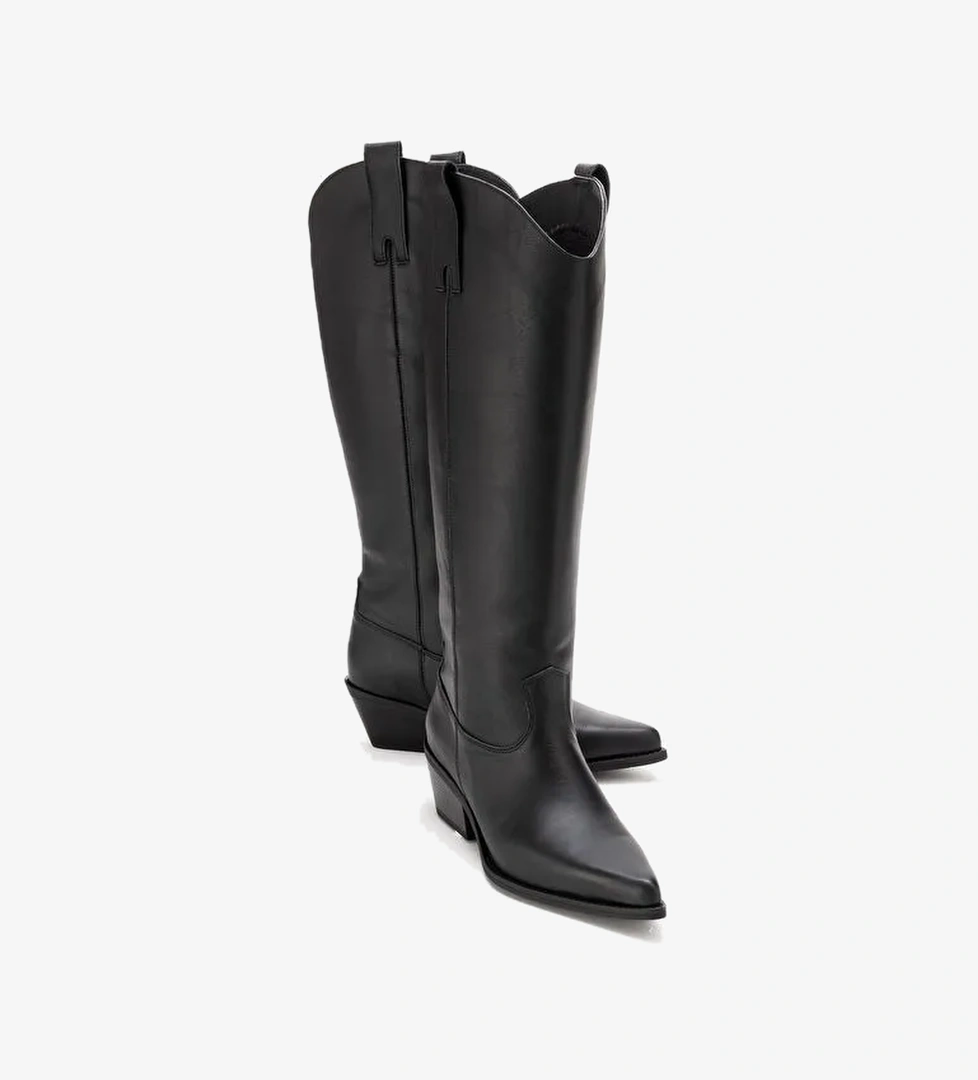 ANIA Siyah Cilt Hakiki Deri Kadın Western Çizme - Görsel 1