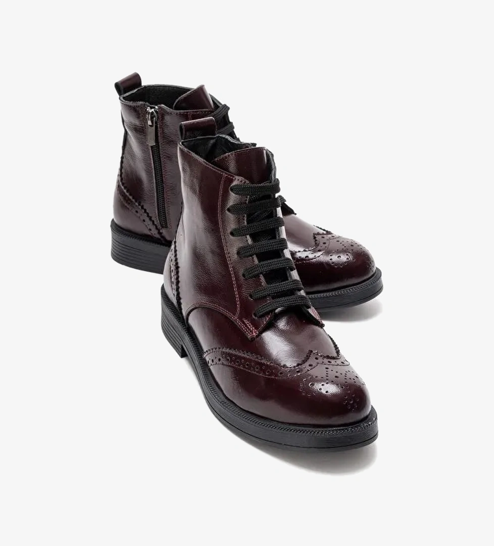 NELVY Bordo Rugan Hakiki Deri Kadın Bot - Görsel 1