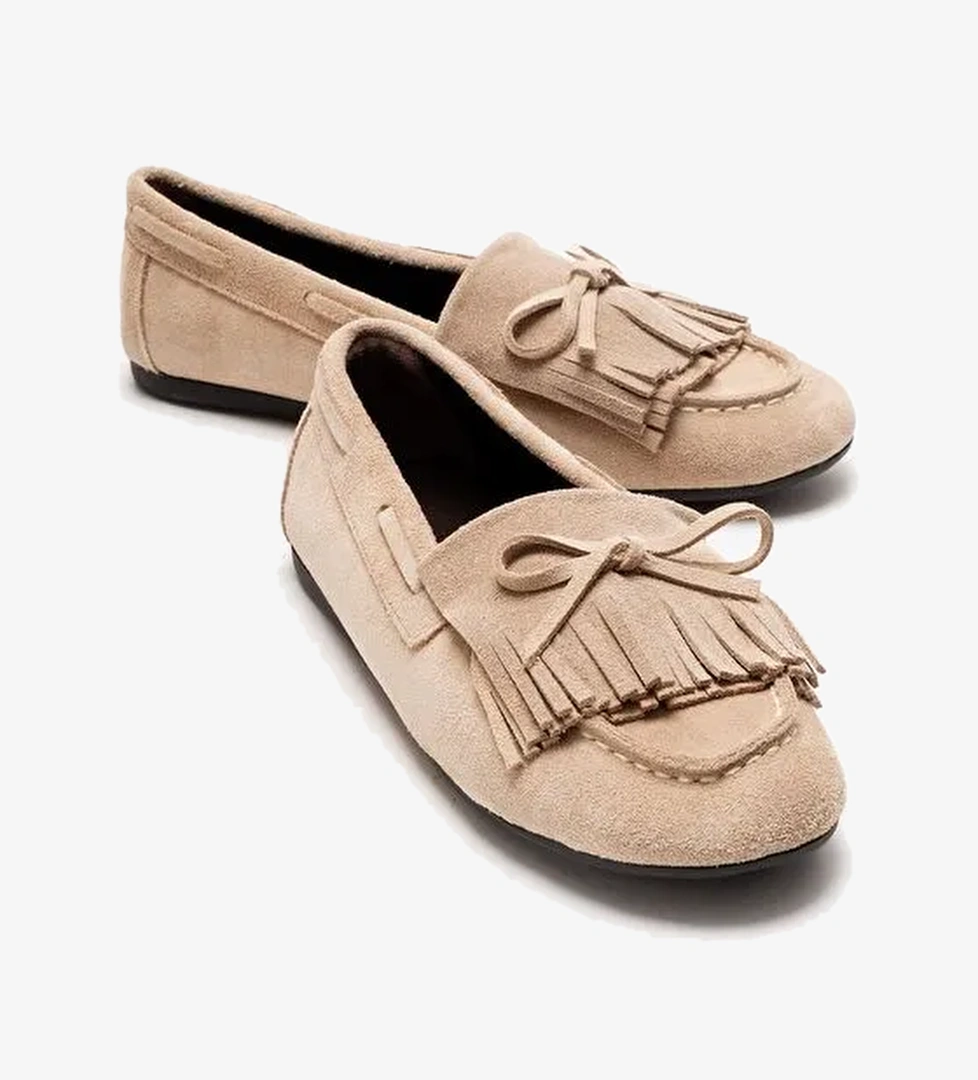 Luvi Shoes Luvi Shoes Belirsiz AXELI Bej Süet Hakiki Deri Fiyonklu Saçaklı Kadın Loafer Ayakkabı | Boyner Belirsiz - 1. görsel