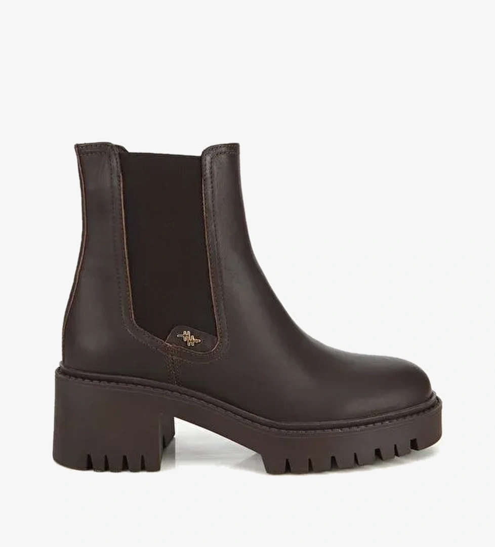 Hotiç Hotiç Kadın Deri Kahverengi Lastik Detaylı Kalın Tabanlı Topuklu Bot 01BOH318230A480 | Boyner Kahverengi - 1. görsel