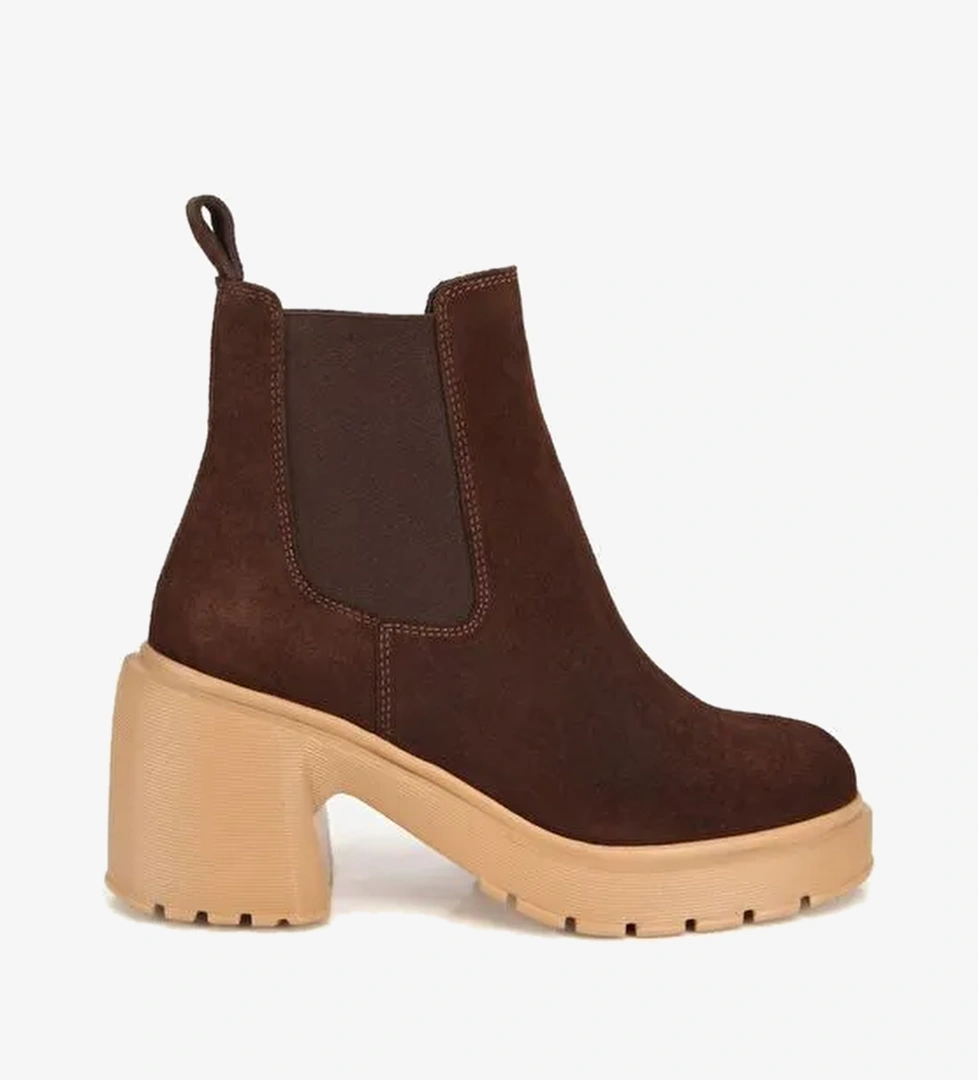 Hotiç Hotiç Kadın Süet Deri Kahverengi Lastik Detaylı Topuklu Bot 01BOH318530A480 | Boyner Kahverengi - 1. görsel