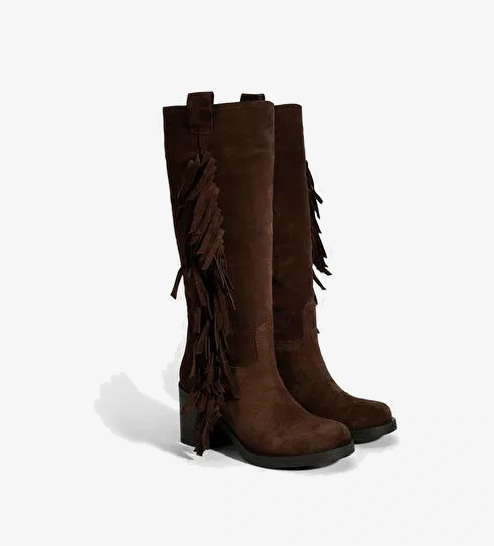 Desa Desa Kahverengi Kadın Kahve Püskül Detaylı Kalın Topuklu Süet Çizme Bot | Boyner Kahverengi - 1. görsel