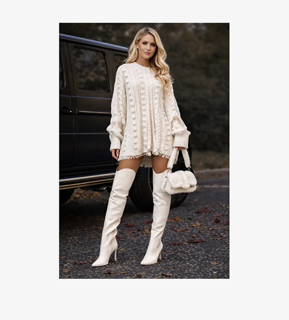 Gilla's Queen Gilla's Queen Kadın Kırık Beyaz Crocodil Desenli Diz Üstü Topuklu Tarz Çizme Bot | Boyner Kırık Beyaz - 1. görsel