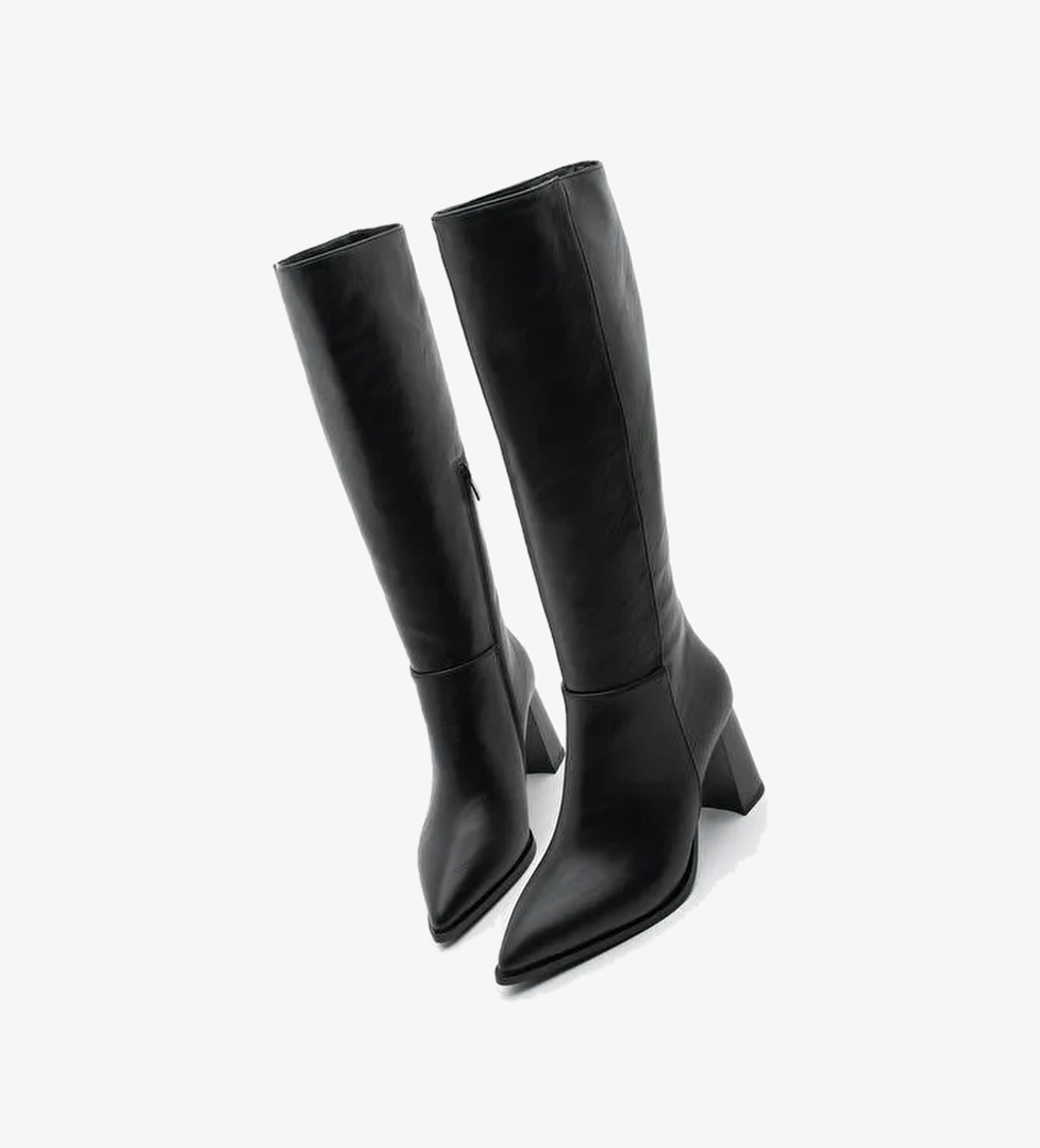 Marjin Marjin Kadın Sivri Burun Yarım Fermuarlı Kalın Topuklu Çizme Mortez Siyah Bot | Boyner Siyah - 1. görsel