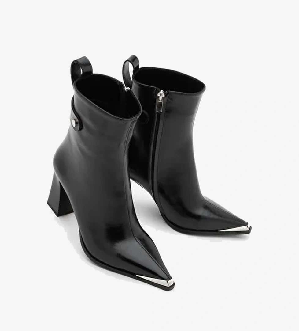 Marjin Marjin Kadın Sivri Burun Metal Uçlu Fermuarlı Kalın Topuklu Bot Berne Siyah | Boyner Siyah - 1. görsel