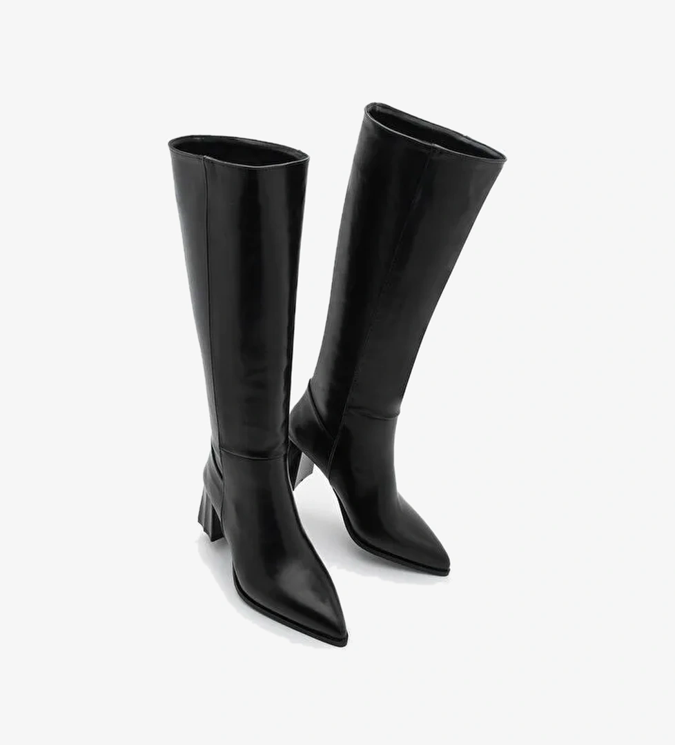 Marjin Marjin Kadın Sivri Burun Kalın Topuklu Fermuarsız Topuklu Çizme Runava Siyah Bot | Boyner Siyah - 1. görsel