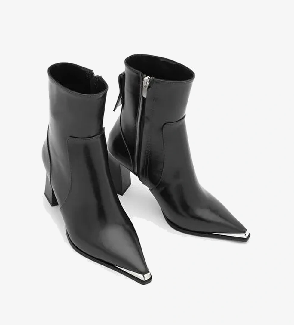 Marjin Marjin Kadın Sivri Burun Yandan Fermuarlı Kalın Topuklu Bot Mikase Siyah | Boyner Siyah - 1. görsel