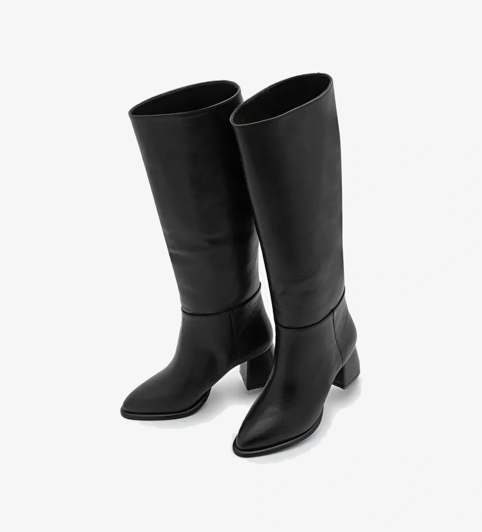 Marjin Marjin Kadın Sivri Burun Fermuarsız Kalın Topuklu Çizme Aluta Siyah Bot | Boyner Siyah - 1. görsel