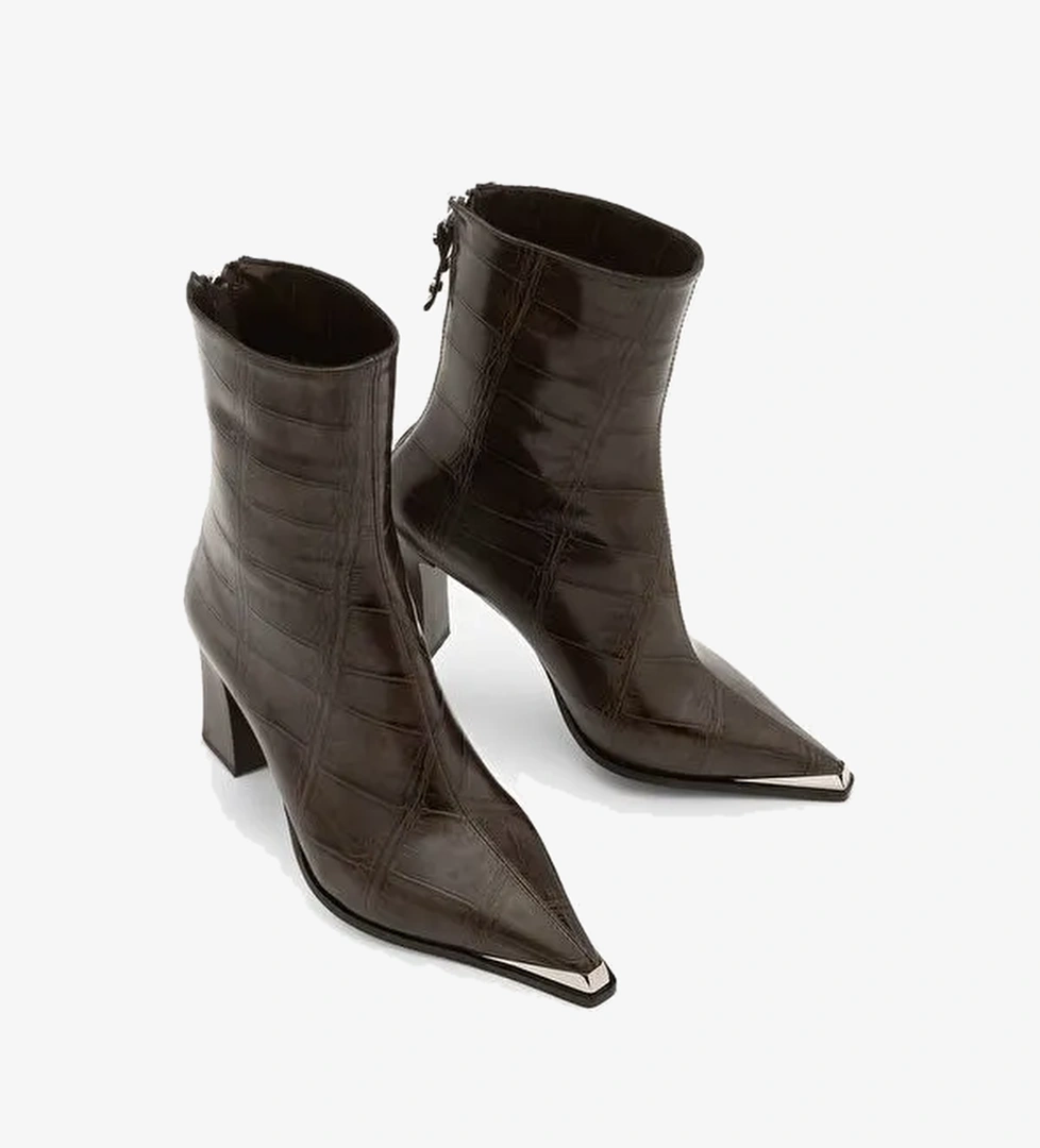 Marjin Marjin Belirsiz Kadın Sivri Burun Arkadan Fermuarlı Kalın Topuklu Bot Zavoli Kahve Croco | Boyner Belirsiz - 1. görsel