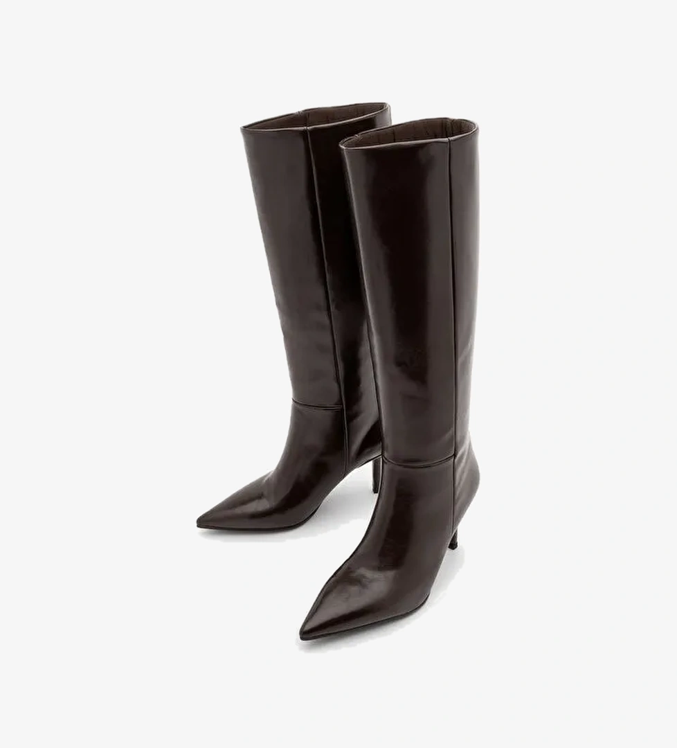 Marjin Marjin Belirsiz Kadın Sivri Burun Fermuarsız İnce Topuklu Çizme Gasev Kahve Bot | Boyner Belirsiz - 1. görsel