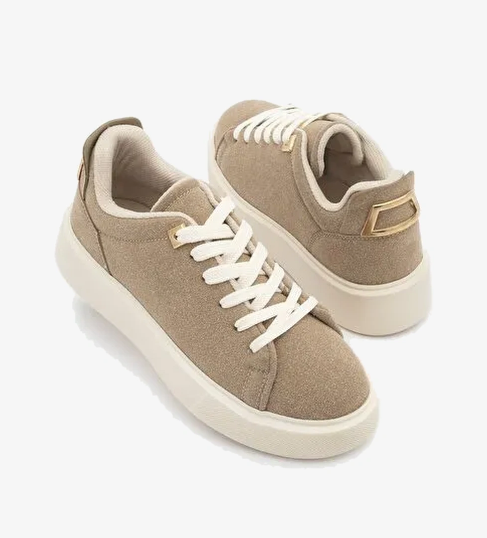 Marjin Marjin Belirsiz Kadın Sneaker Kalın Taban Altın Toka Detaylı Bağcıklı Spor Ayakkabı Rofke Bej Süet | Boyner Belirsiz - 1. görsel