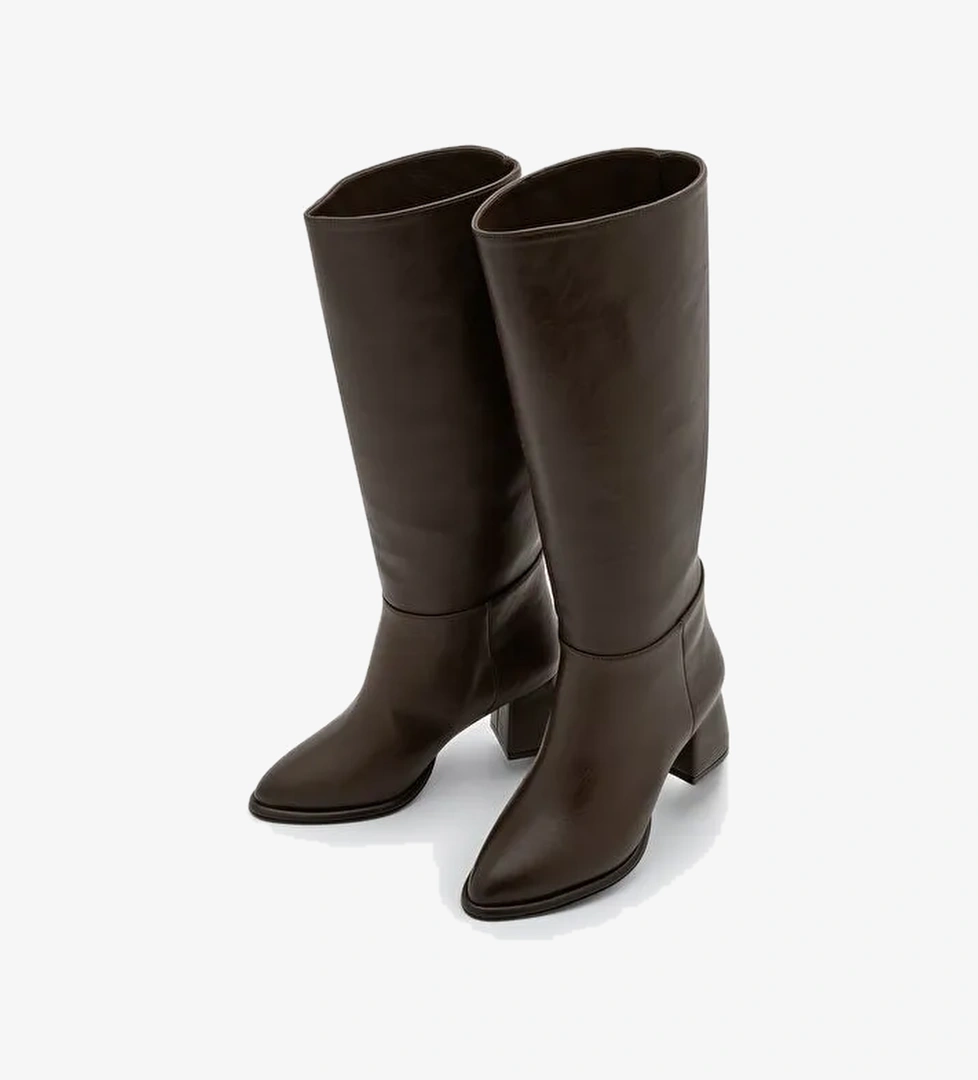 Marjin Marjin Belirsiz Kadın Sivri Burun Fermuarsız Kalın Topuklu Çizme Aluta Kahve Bot | Boyner Belirsiz - 1. görsel