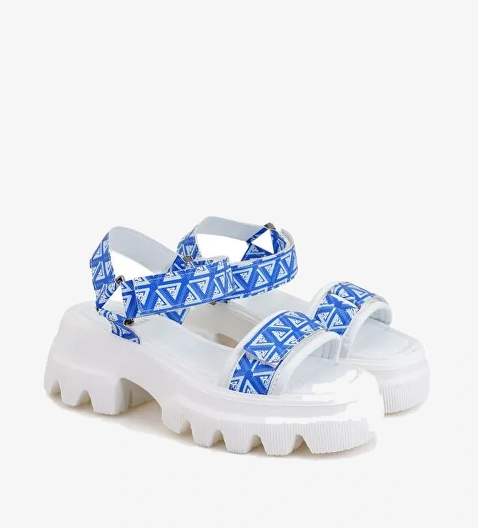 Desa Desa Kadın Mavi Monogram Desenli Dolgu Topuklu Sandalet Boyner'de! Mavi - 1. görsel