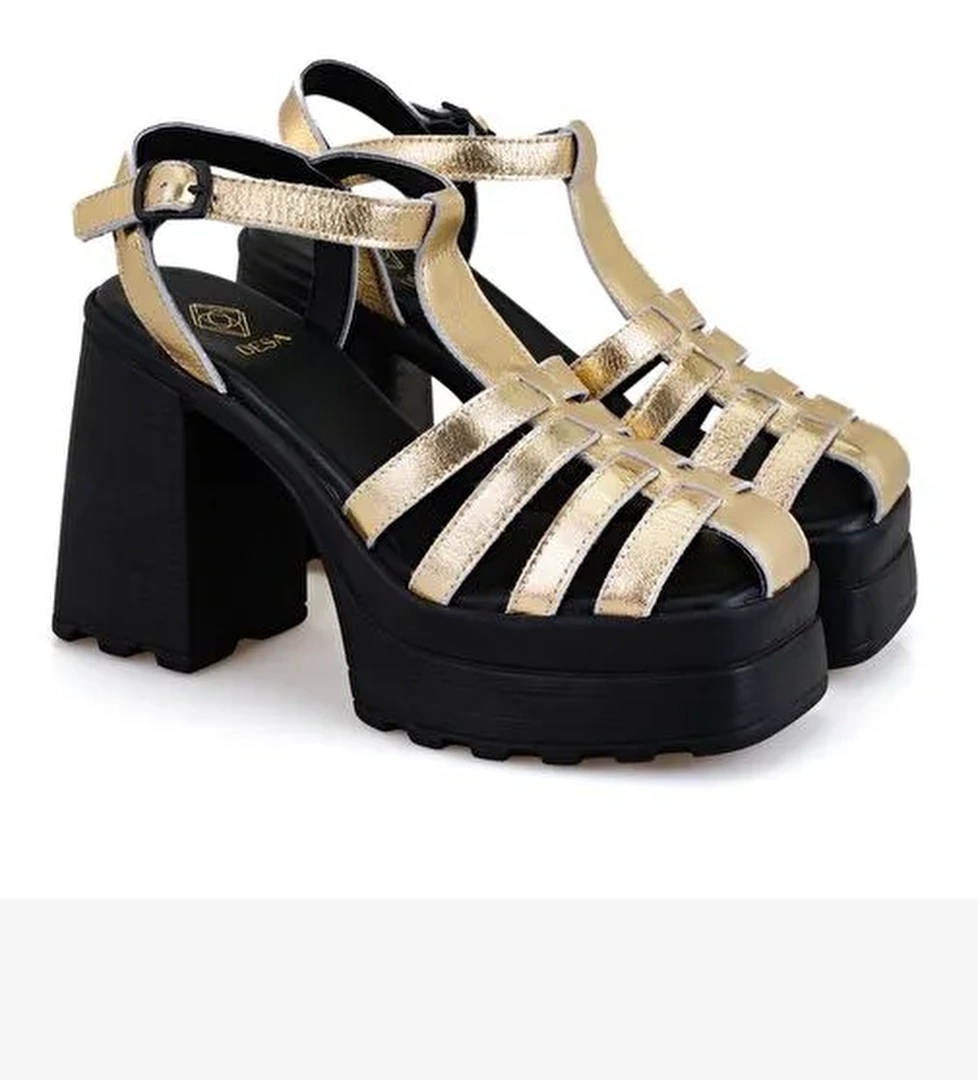 Desa Desa Kadın Altın Platform Topuklu Deri Sandalet Boyner'de! Altın - 1. görsel