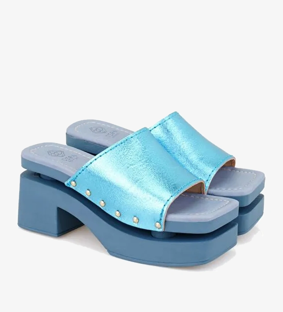 Desa Desa Kadın Mavi Topuklu Deri Terlik Boyner'de! Mavi - 1. görsel